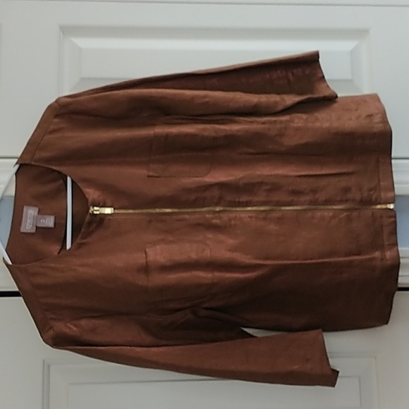 Chico's Shimmer Bronze Linen Jacket Chico's 2 --M US 10/12 - Picture 3 of 10